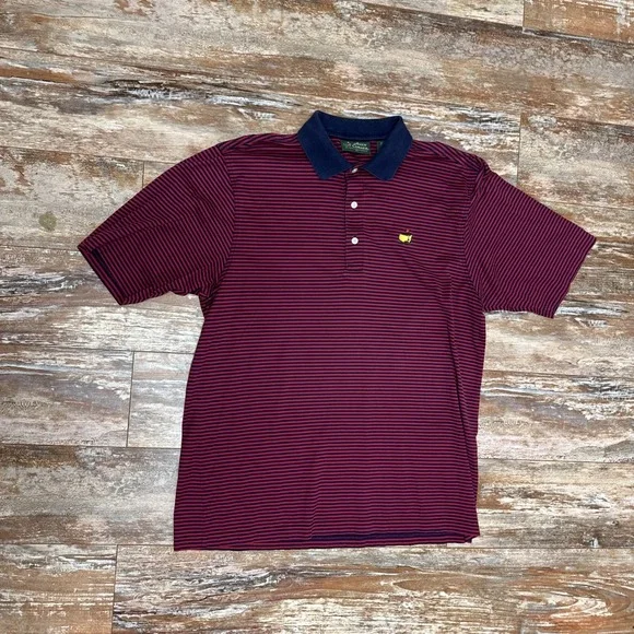 The Masters Golf Tournament Amen Corner Polo Shirt Size Medium Striped Vintage - Picture 4 of 7